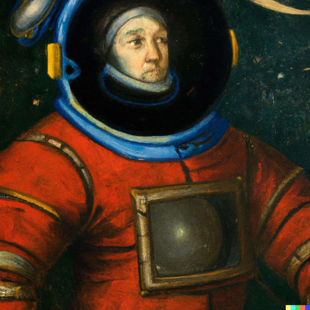 an astronaut, painting from the 17th century